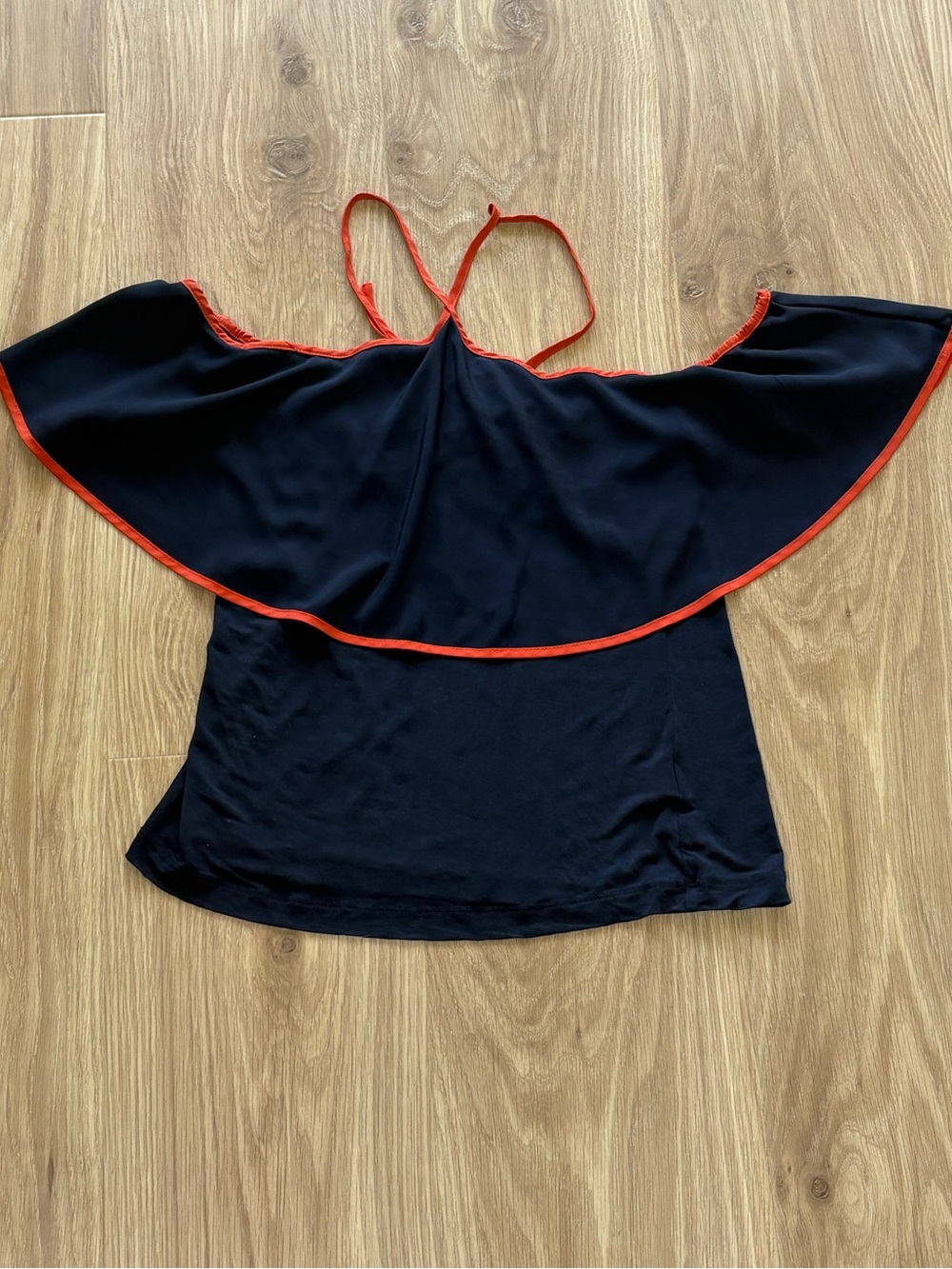 Ava Navy Blue Off-the-Shoulder Halter Top Coral Trim Size Small